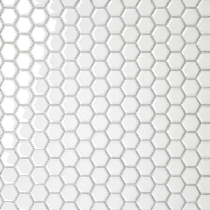 White 1x1 Hexagon Mosaic -Gloss