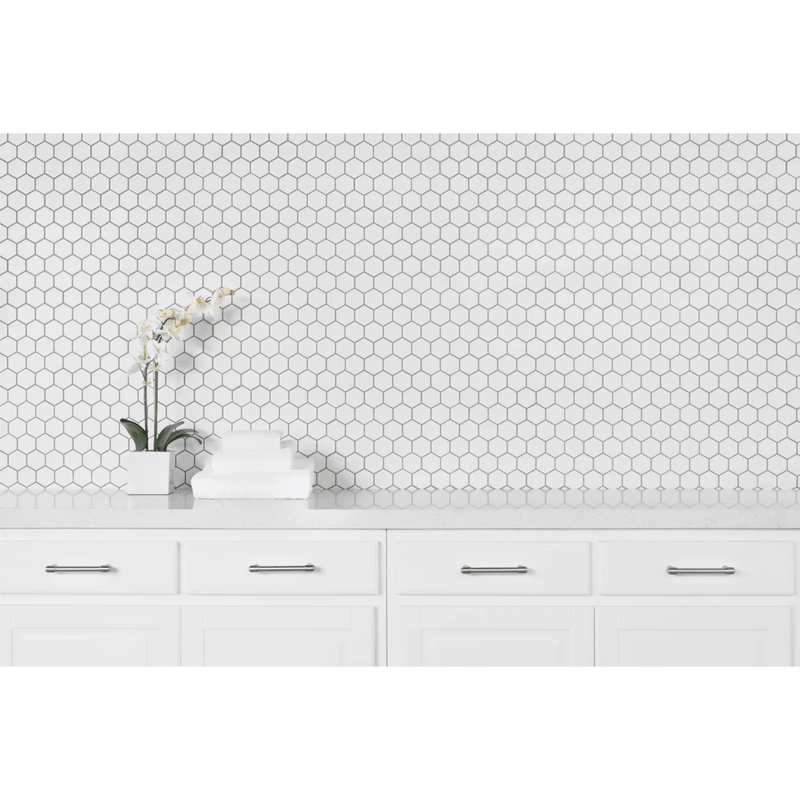 White 2x2 Hexagon Mosaic - Matte - FloorRunner